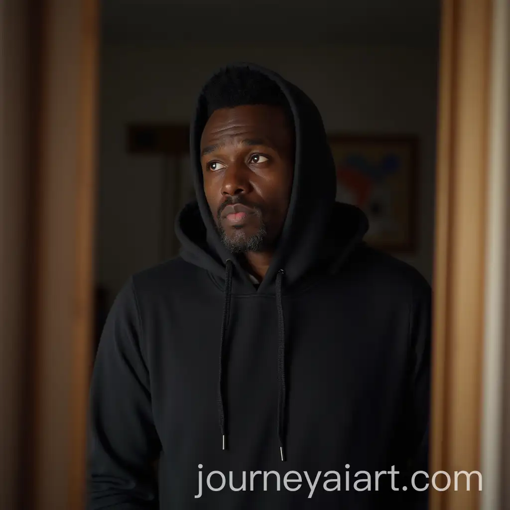 Disturbed-Black-Man-in-Hoodie-with-Menacing-Reflection-at-Home