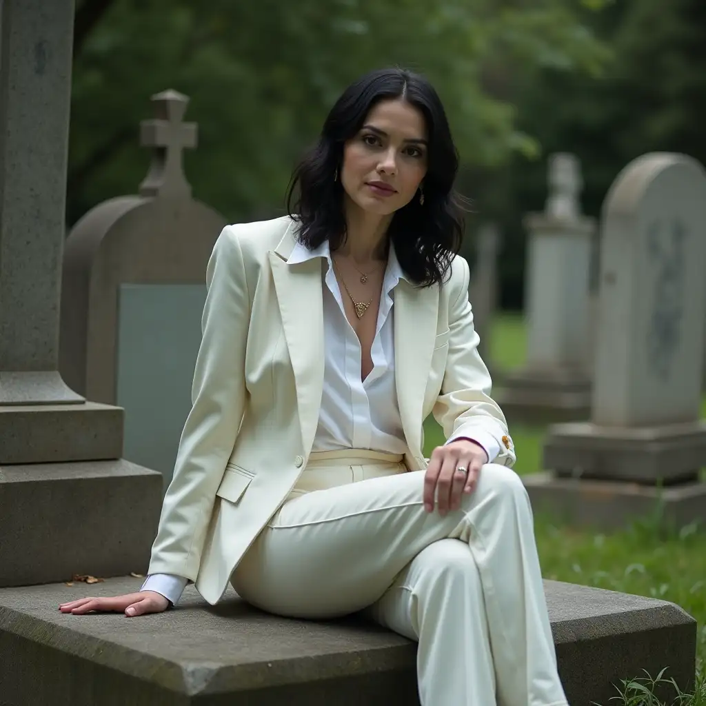 Teagan-Croft-as-Lucifers-Vessel-in-a-Graveyard-Wearing-Sharp-AllWhite-Suit