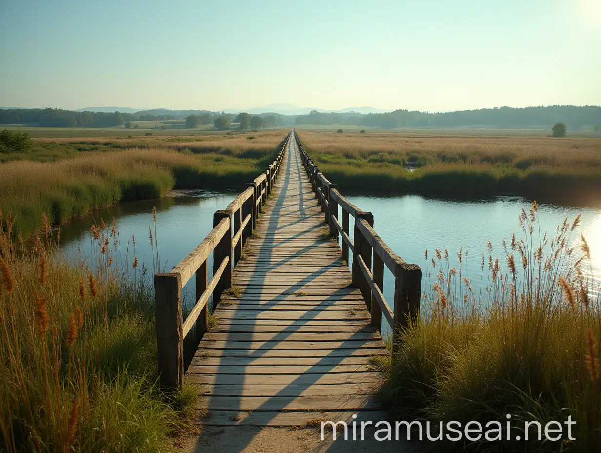 18thCentury Wooden Bridge Over SlowMoving River