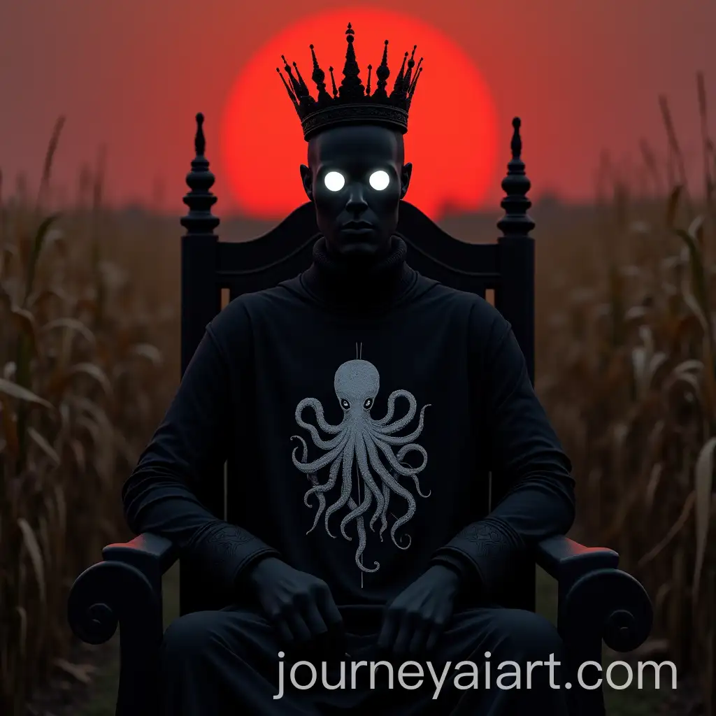 Mysterious-Figure-in-Royal-Attire-Sitting-in-Cornfield-with-Crimson-Sky