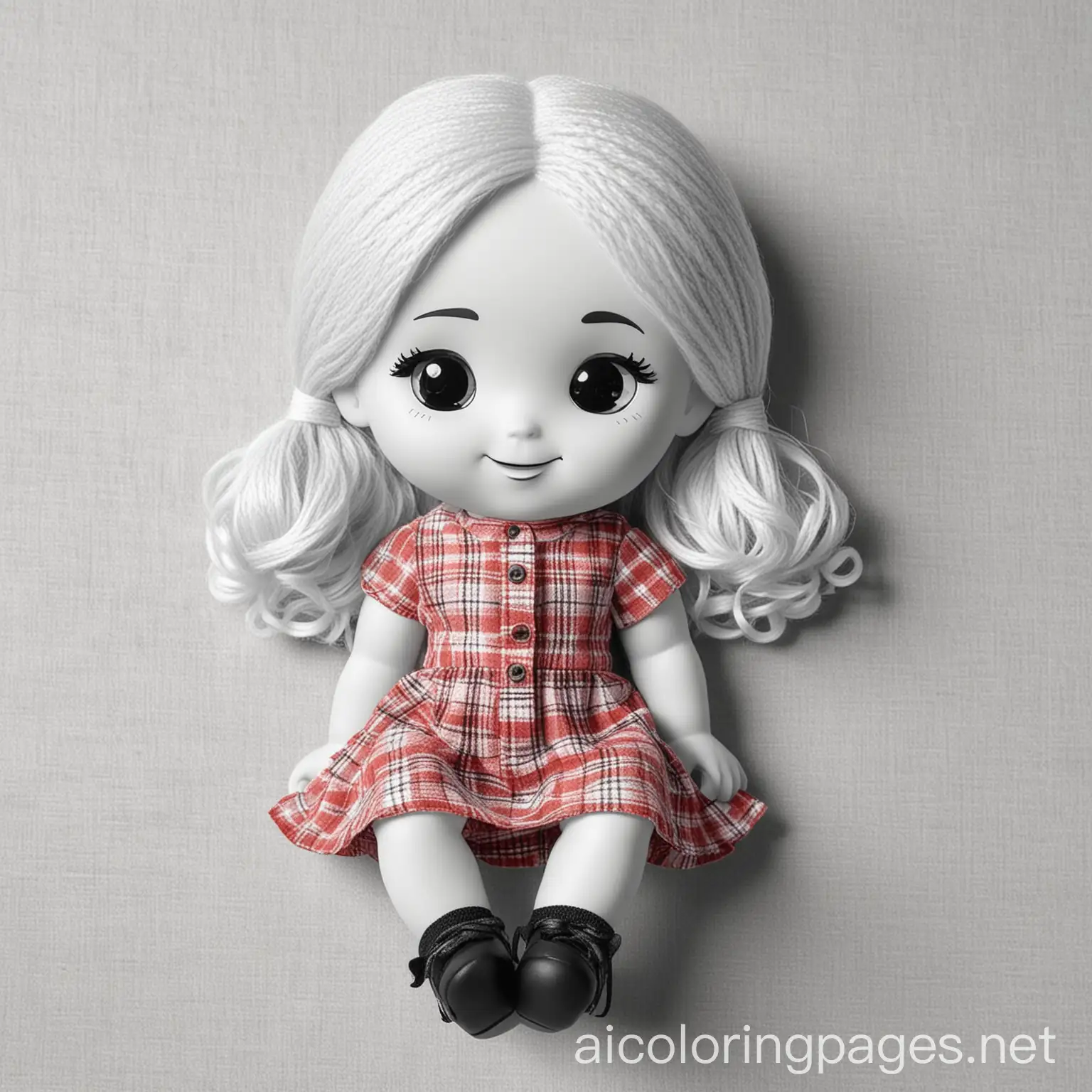 Smiling-Doll-Coloring-Page-for-Kids-in-Red-Checkered-Clothes