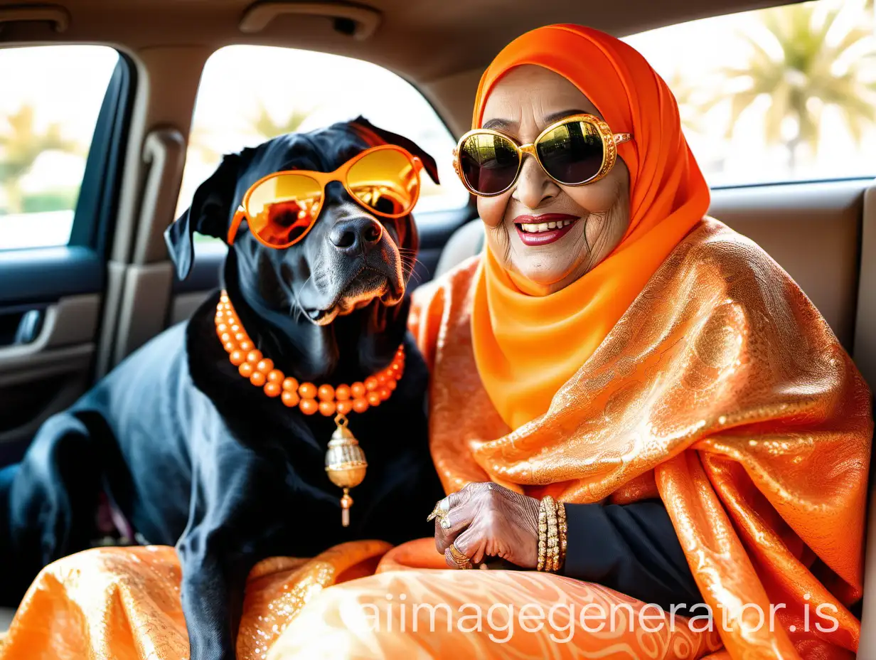 Elderly-Muslim-Woman-with-Big-Black-Dog-in-Car