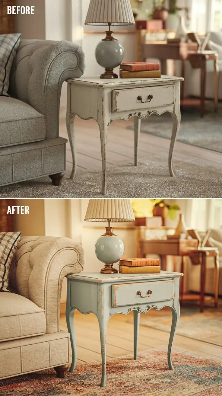 Shabby-Chic-Transformation-of-a-Side-Table-in-Cozy-Living-Room