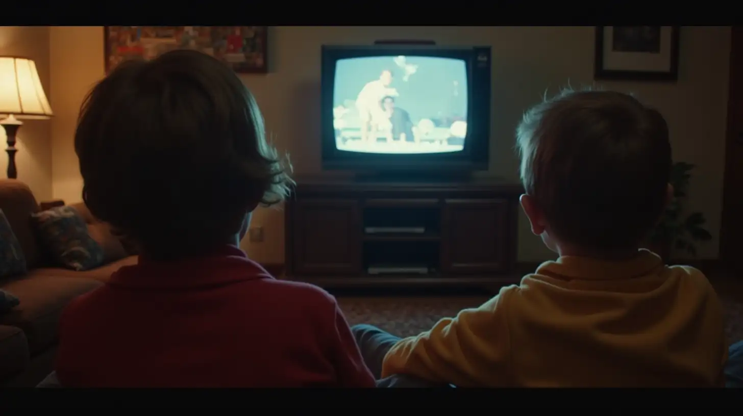 1980s Nostalgic Kids Watching TV in a Stranger Things Aesthetic