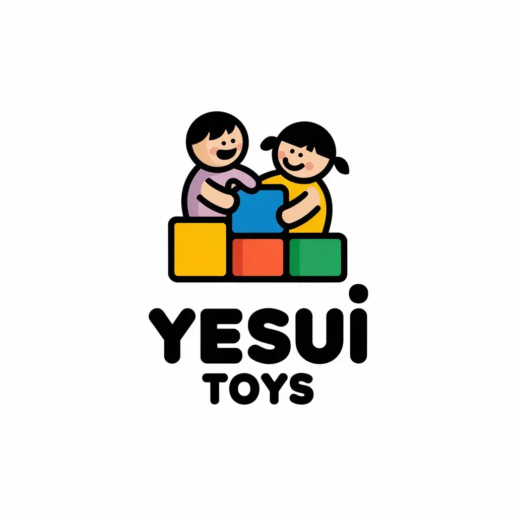 LOGO Design for Yesui Toys Two Happy Children Playing with Blocks on Clear Background