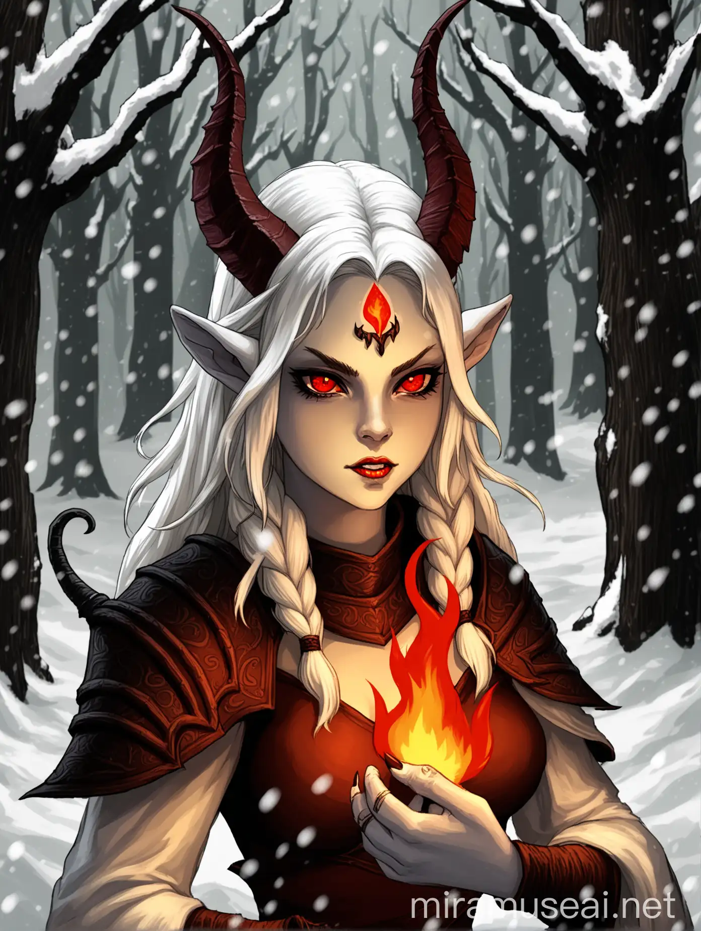 Dark Fantasy Albine Female Tiefling Barbarian in DD Style