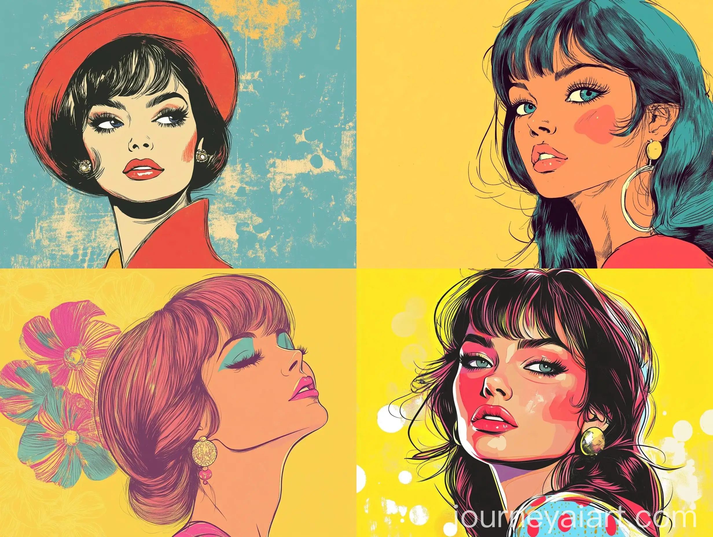 Colorful-Retro-60s-Style-Woman-in-Old-Drawing-Fashion