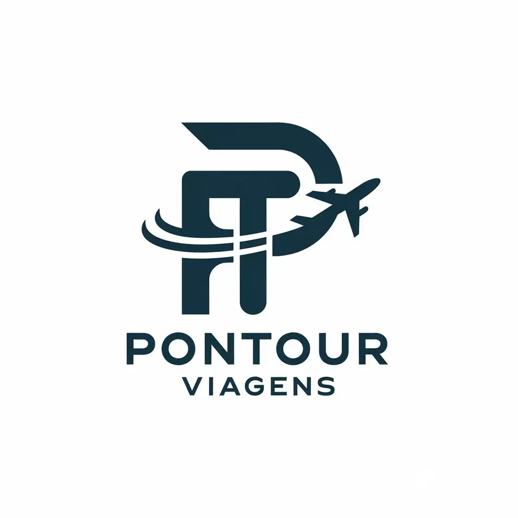 LOGO Design for Pontour Viagens Letter P T with Airplane Symbol for Travel Industry