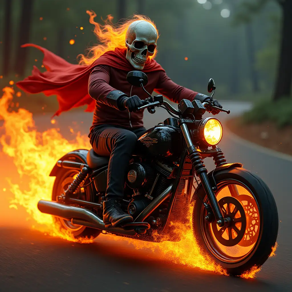 Ghost-Motorcyclist-with-Flaming-Skull-Riding-at-Night