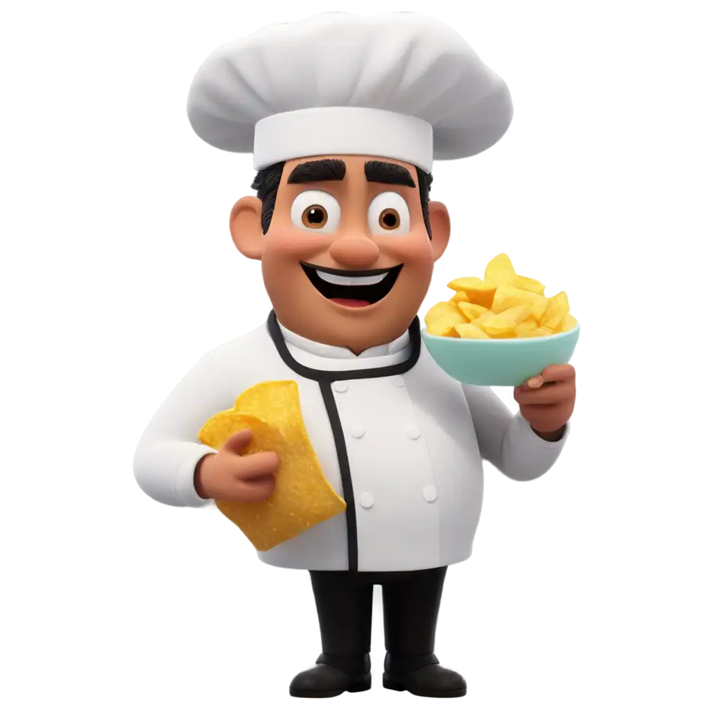 Animated chef eating chips