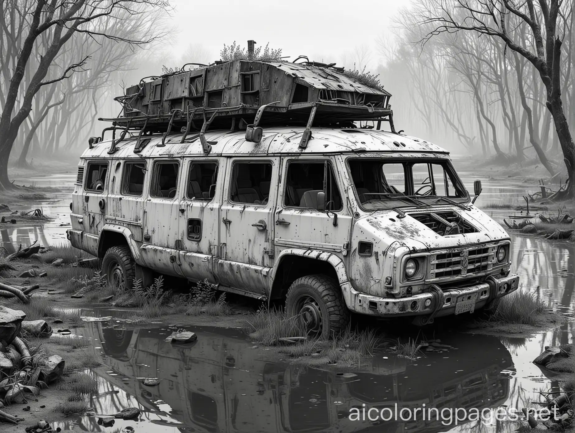 Damaged-Amphibious-Van-Emerges-from-PostApocalyptic-Swamp