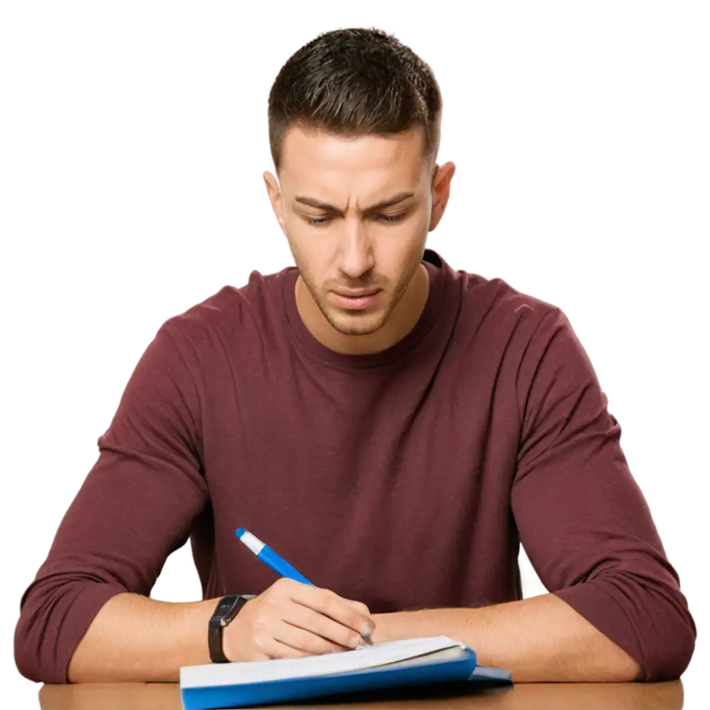 Frustrated adult male student taking test