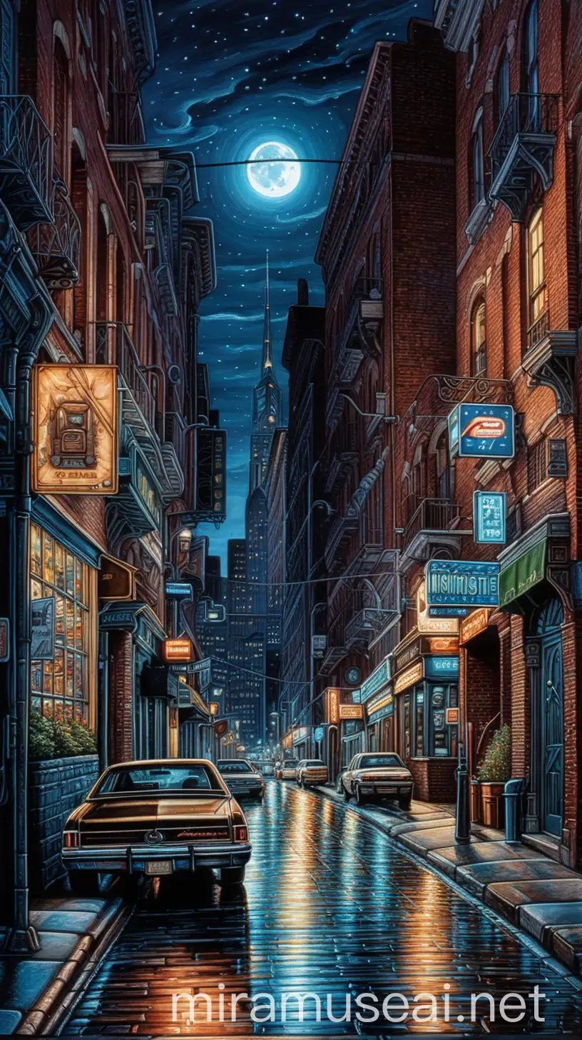 City Street at Night Painting by Dan Mumford Urban Nightscape Cinematic View