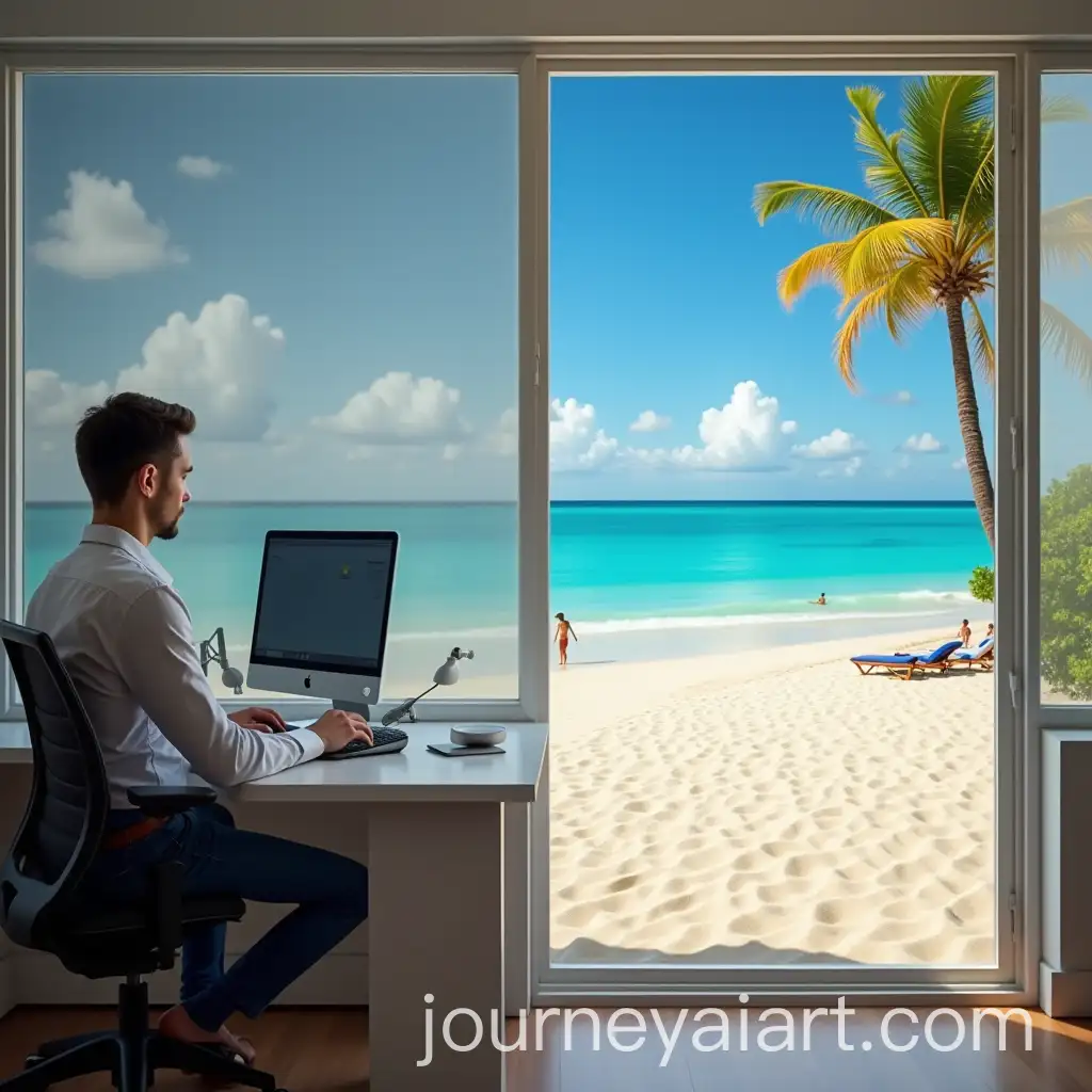 User-Swapping-Office-Background-for-Tropical-Beach-Scene