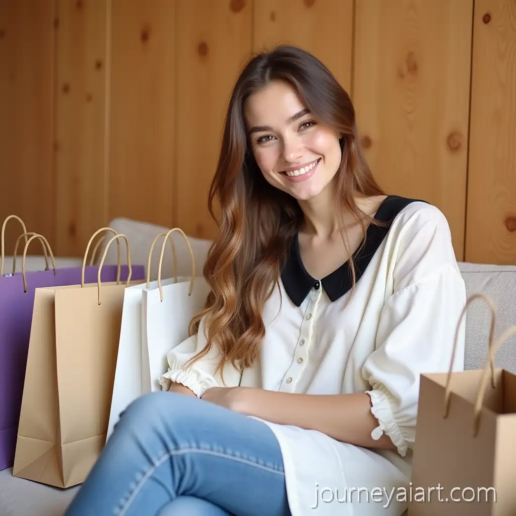 Young-Woman-Relaxing-on-Sofa-with-Colorful-Shopping-Bags