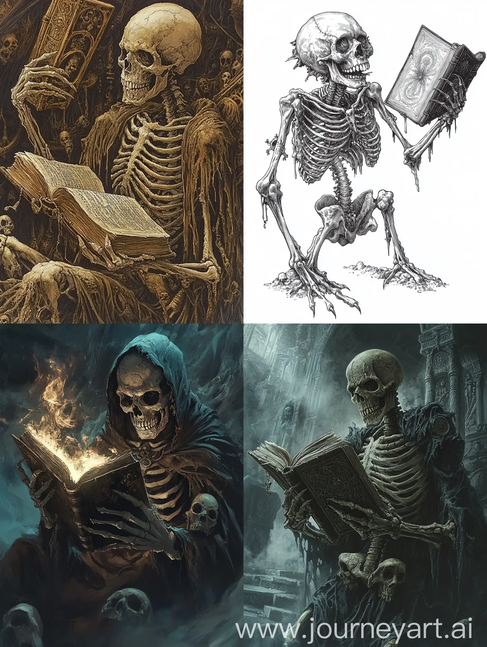 Intricate-Occult-Art-Featuring-a-Skeleton-with-a-Book-and-Skull