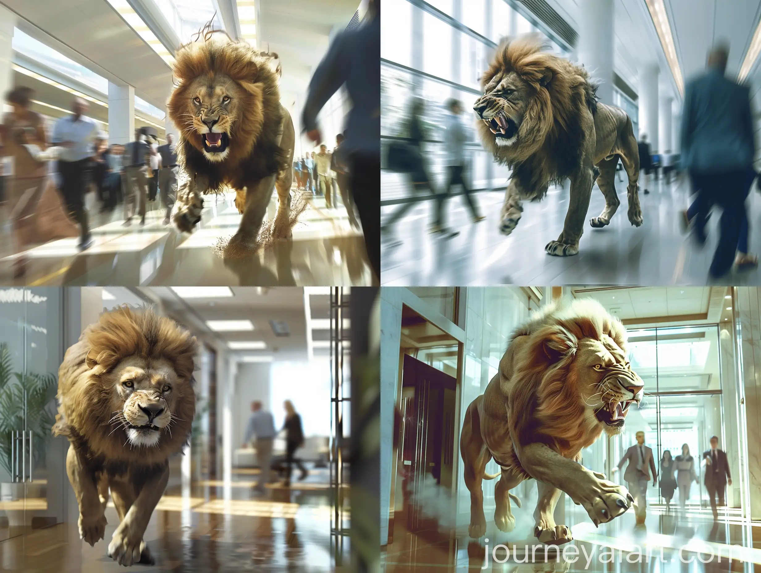 Office-Panic-Lion-Chases-People-in-Realistic-HighQuality-Scene