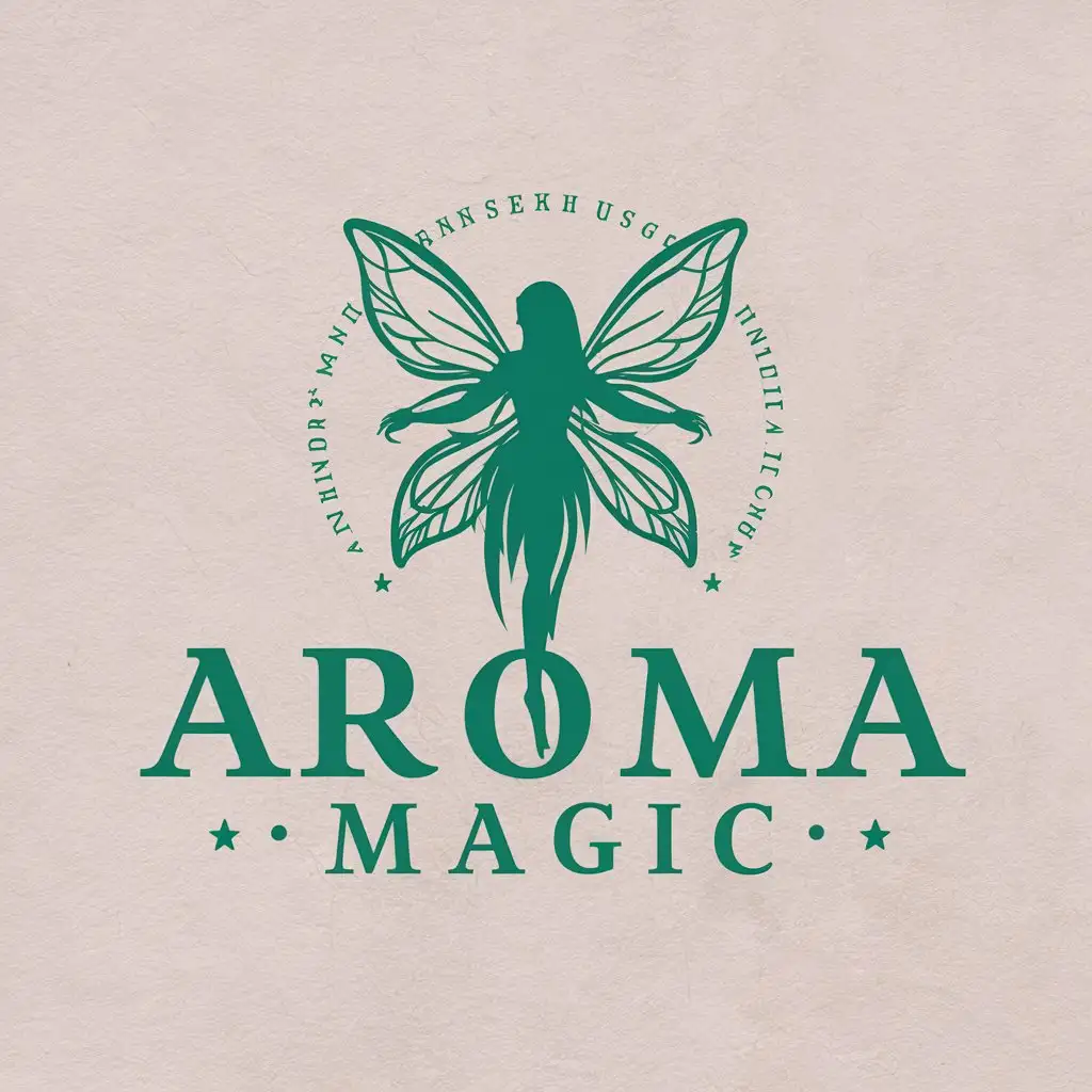 a vector logo design,with the text "Aroma magic", main symbol:Faery,Moderate,be used in Mystica industry,clear background