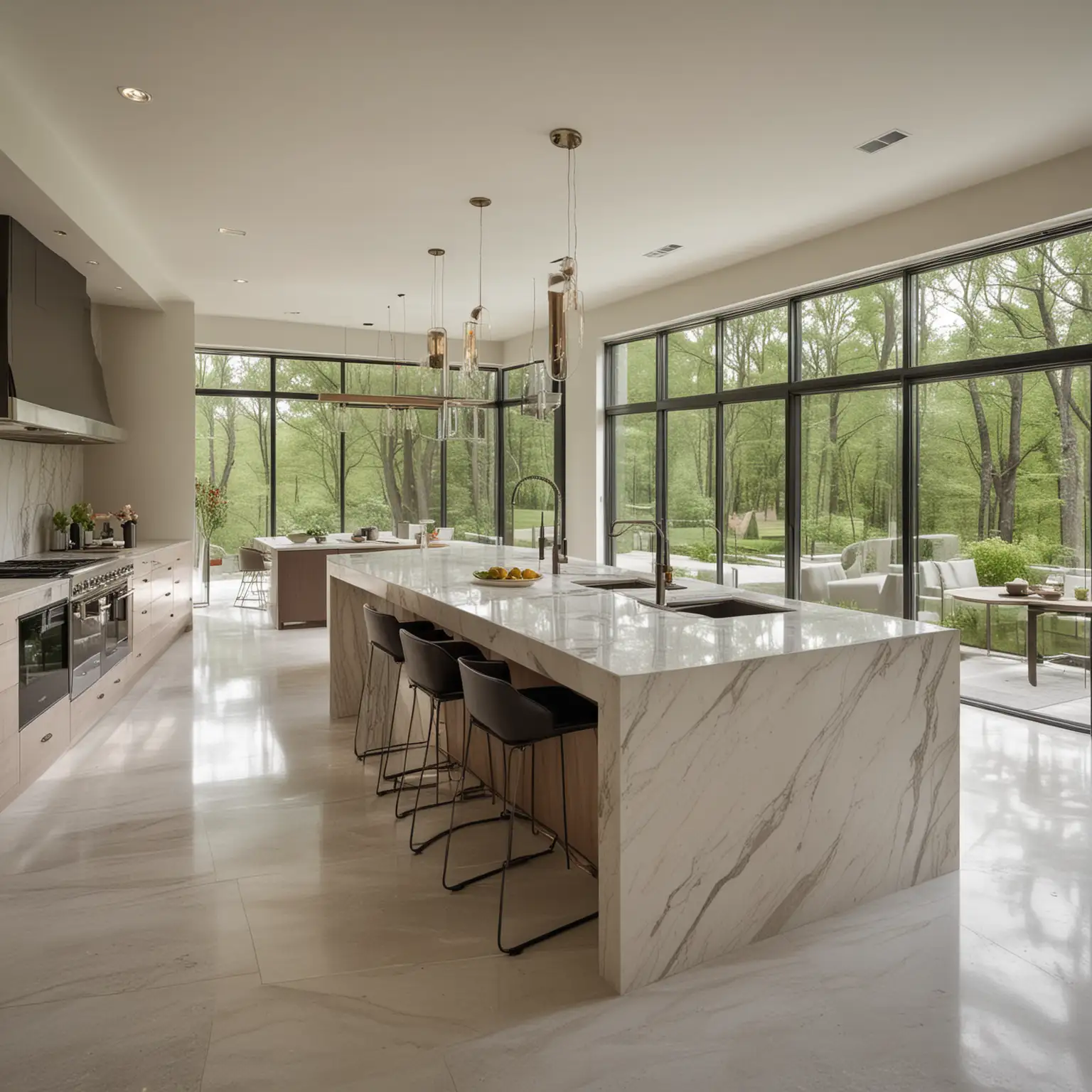 Sleek Modern Kitchen with FloortoCeiling Window View