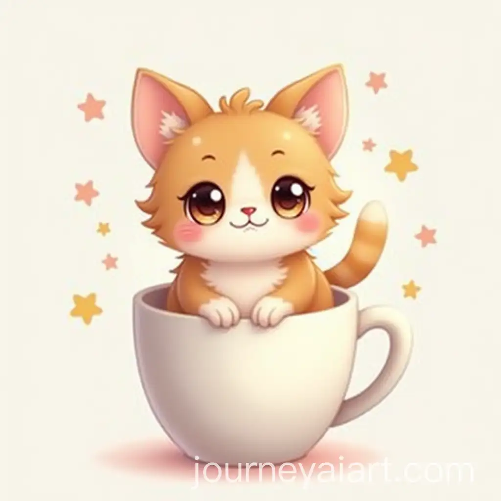 AnimeStyle-Furry-Cat-Sitting-in-Coffee-Cup-with-Magical-Sparkles