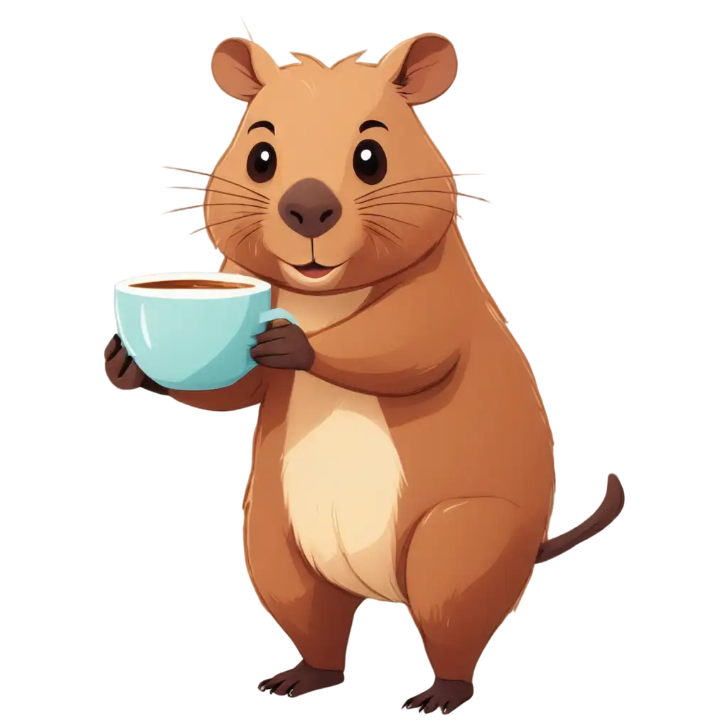 Cartoon-Capibara-with-a-Huge-Cup-of-Coffee-HighQuality-PNG-Image-for-Versatile-Use