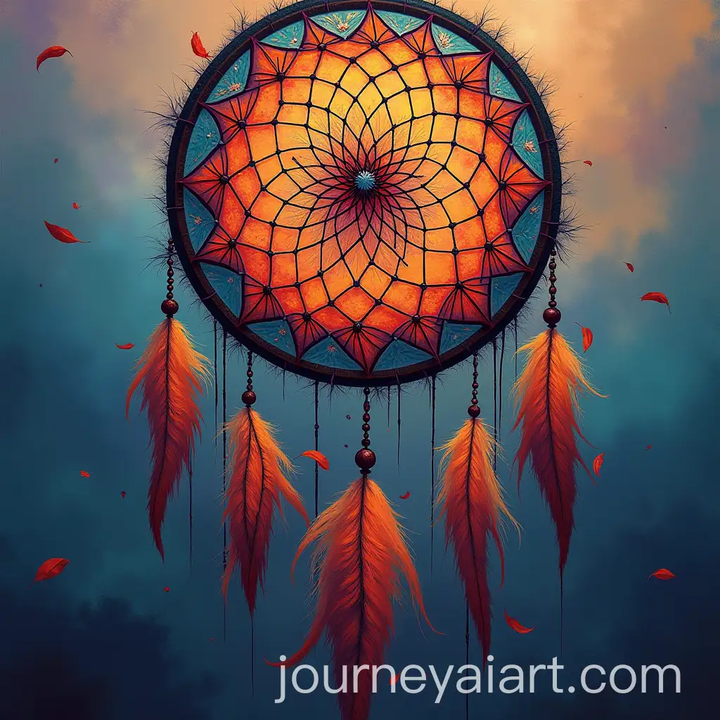 Abstract-Indian-Dreamcatcher-with-Vibrant-Patterns-and-Spiritual-Elements