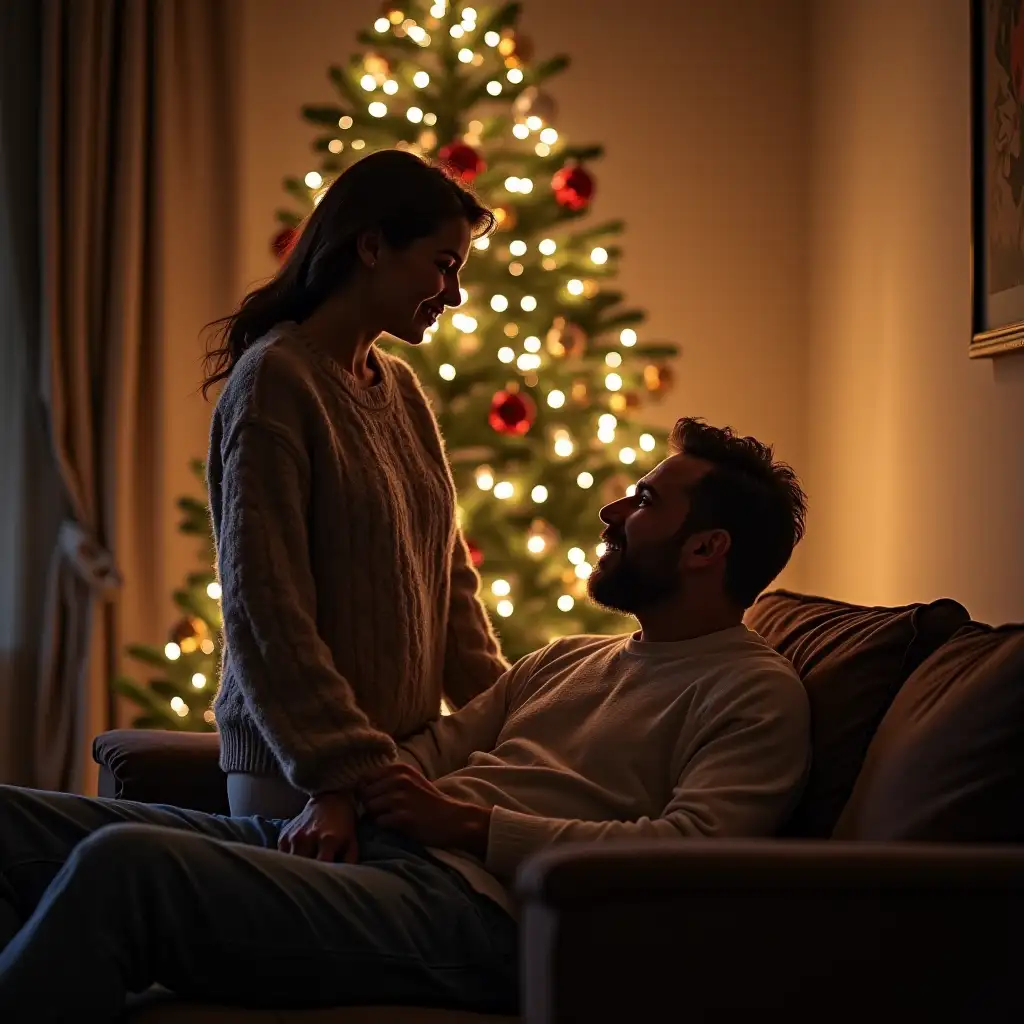 Parents-Sharing-a-Precious-Moment-by-the-Christmas-Tree