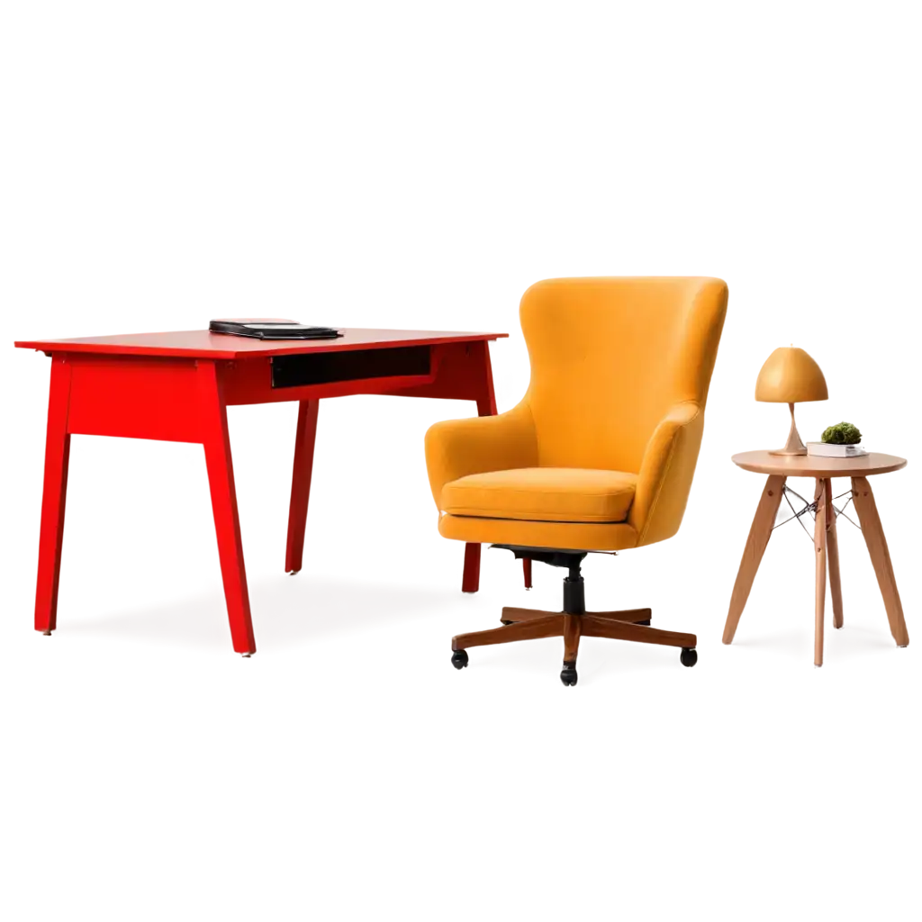 Red-Desk-with-Yellow-Armchair-PNG-Image-for-Creative-Design-and-Home-Decor