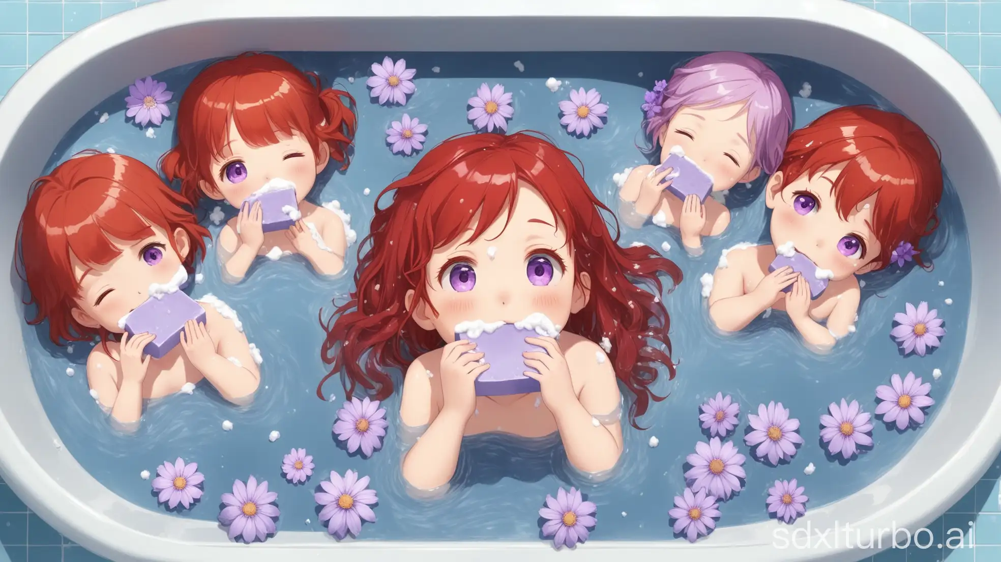 Adorable-Redhead-Girls-in-Preschool-Bathtub-with-Soapy-Water-and-Ivory-Soap-Bars