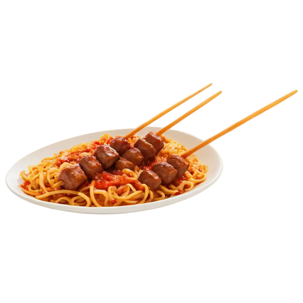 Spicy-Spaghetti-with-Sausage-Skewers-PNG-Image-for-Culinary-Creativity-and-Food-Styling