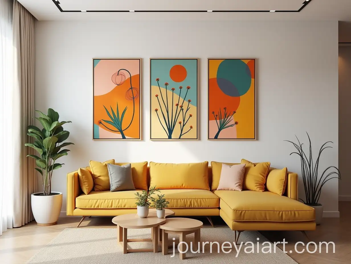Modern-PicassoInspired-Paintings-in-Earthy-Pastel-Living-Room-with-Mustard-Accents