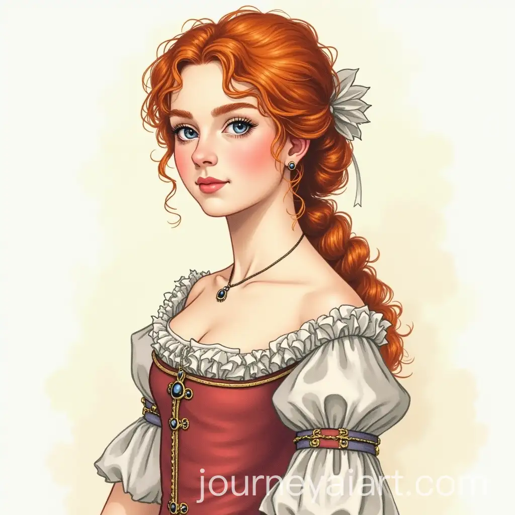 Elegant-Young-RedHaired-Woman-in-18th-Century-Empire-Dress
