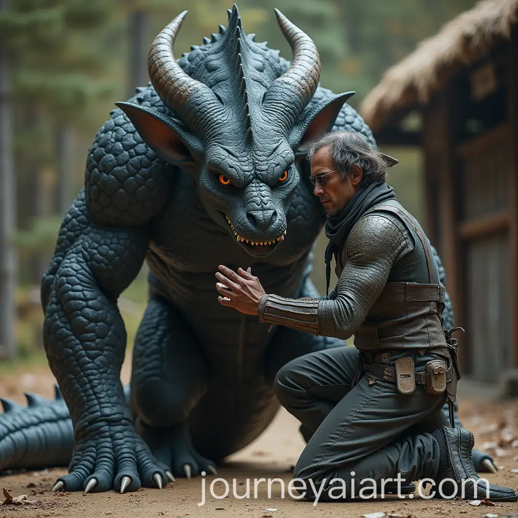Kobold-Costume-Serving-Muscular-Black-Dragon-Man-in-Fantasy-Setting