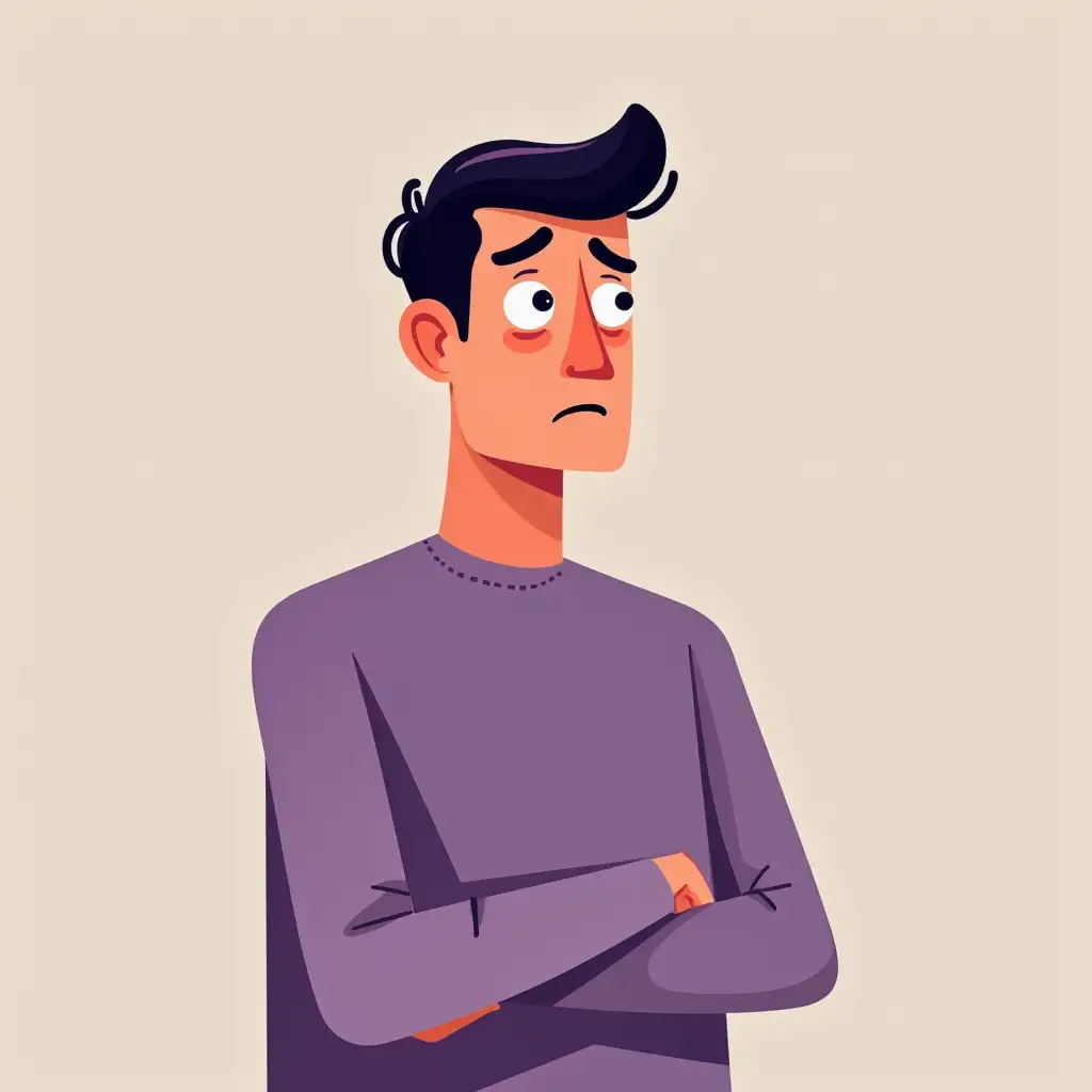 Doubtful-Man-in-Purple-Shirt-Cartoon-Illustration