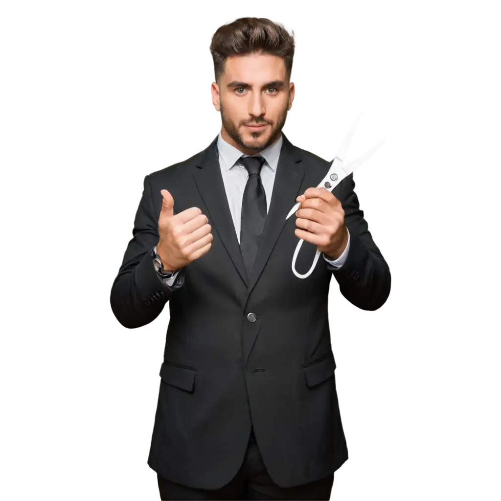 Barber-Man-PNG-Image-A-Professional-with-Scissors-in-Dark-Suit