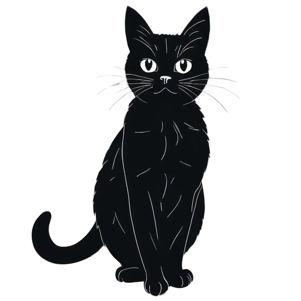 Black-Cat-Cartoon-PNG-Image-in-Monochrome-Minimalist-Design-with-Transparent-Background