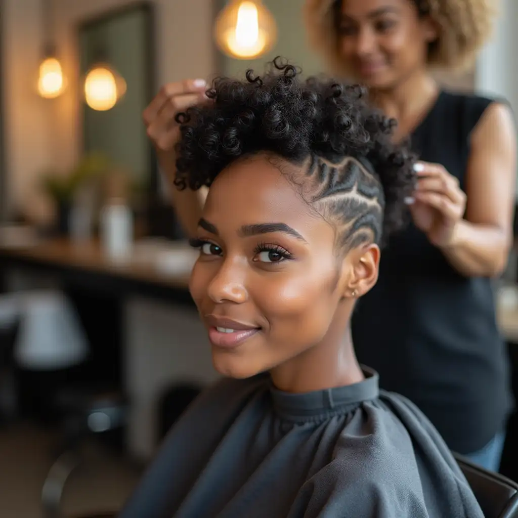 Beautiful African American Woman Receiving Hair Treatment in a Salon