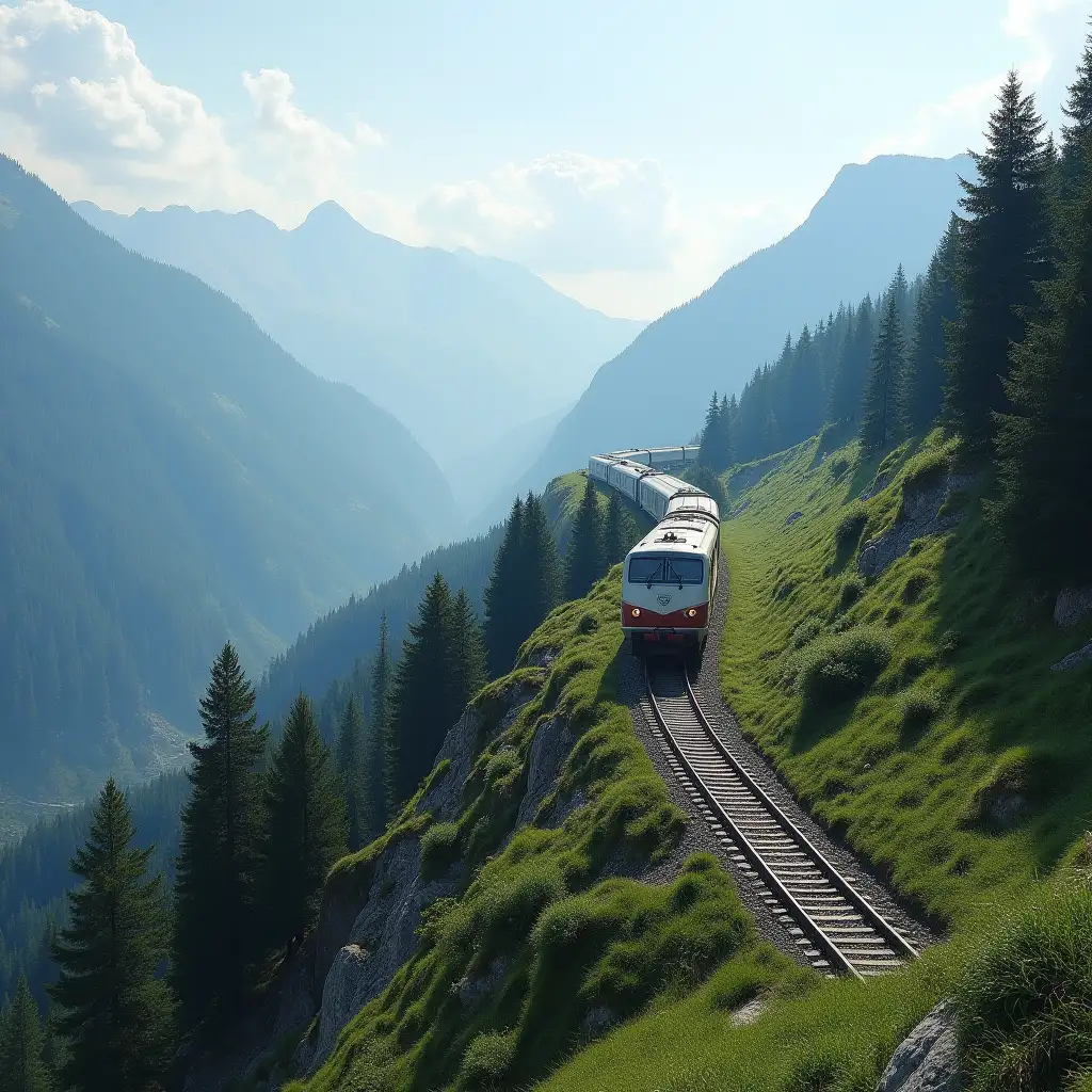 a train is going through a mountain pass