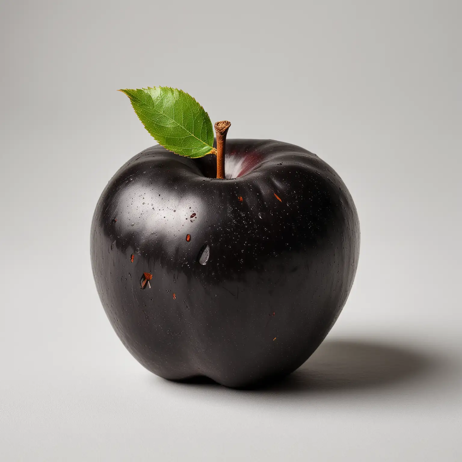 a black apple, white background