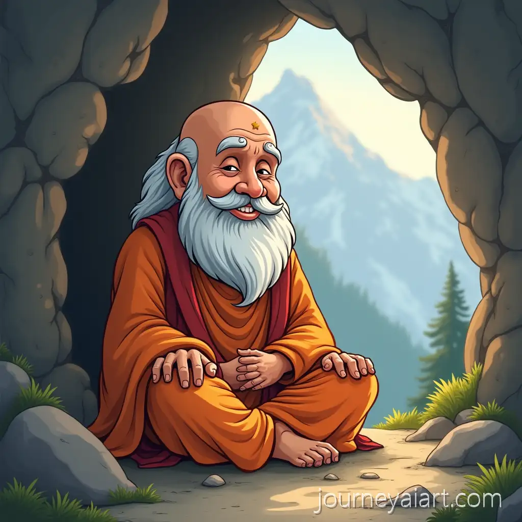 Cartoon-Guruji-Child-inAI-Image-Prompt-Expansion-Dhoti-with-Tilak-in-Himalayan-Cave