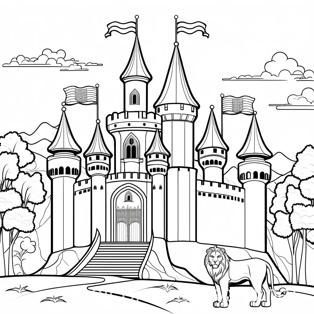 Medieval-Castle-Coloring-Page-with-Lion-and-Knight