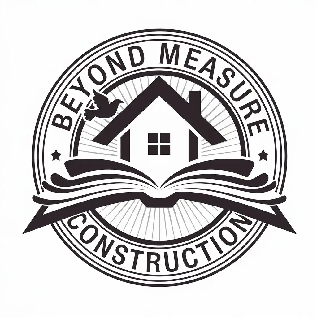 LOGO Design for Beyond Measure Construction House on Open Book with Dove Flying Theme