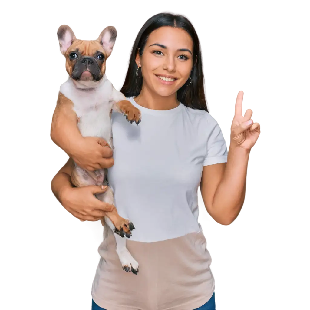 PNG-Image-of-a-Woman-with-a-White-TShirt-Holding-a-French-Bulldog