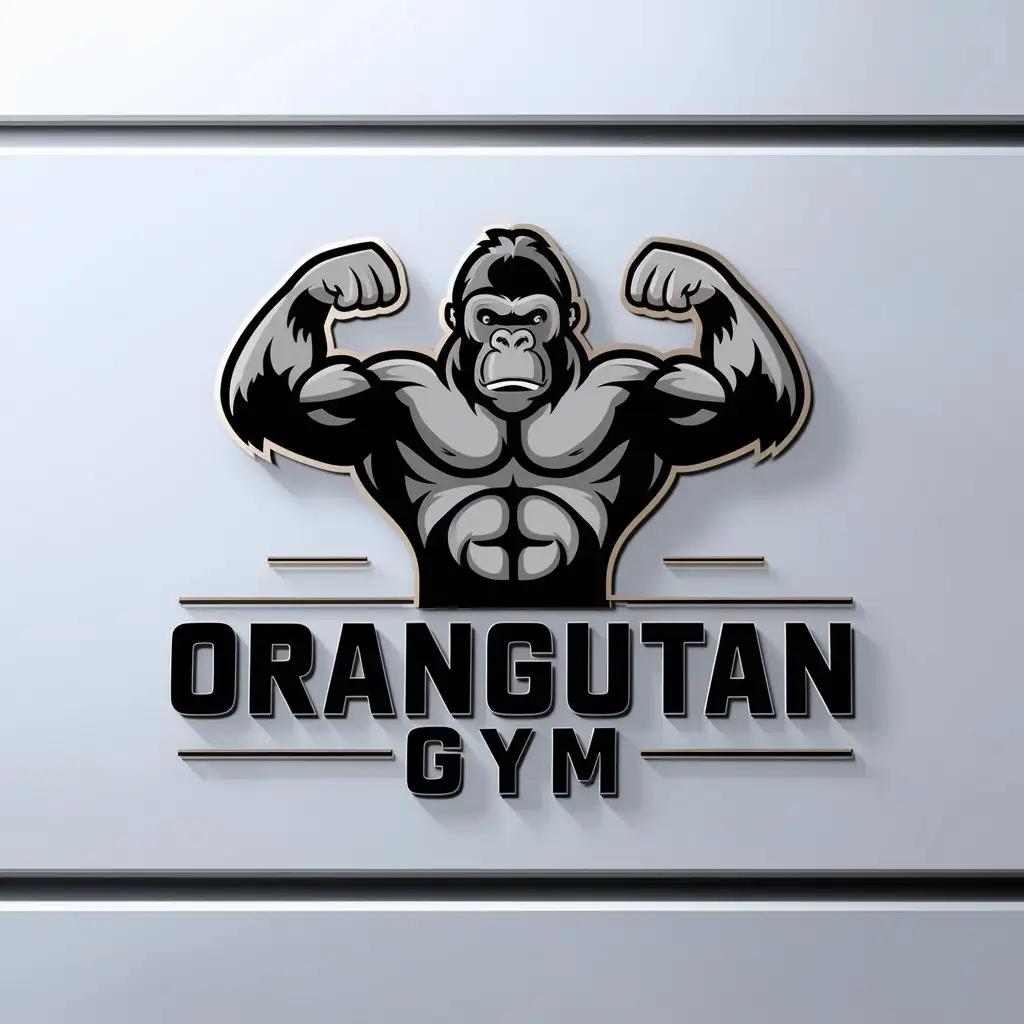 a logo design,with the text "Orangutan gym", main symbol:muscular gorilla,complex,be used in Sports Fitness industry,clear background