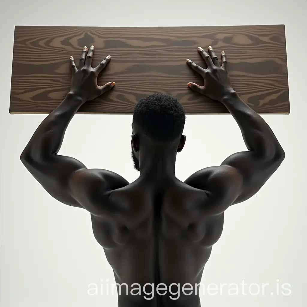 Muscular-Black-Male-Lifting-Large-Board-Above-His-Head