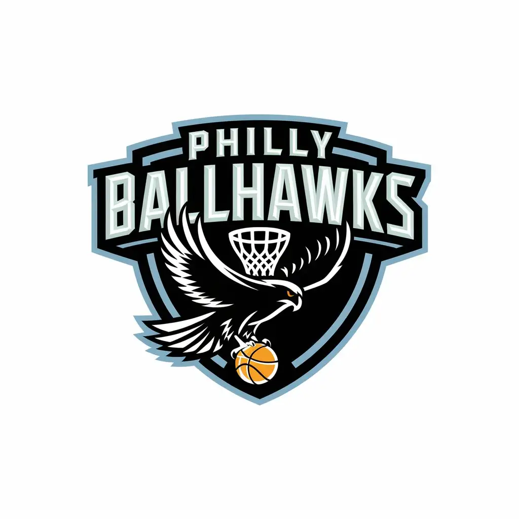 LOGO Design for Philly Ballhawks Hawk with Basketball Shield and Hoop for Sports Fitness Industry