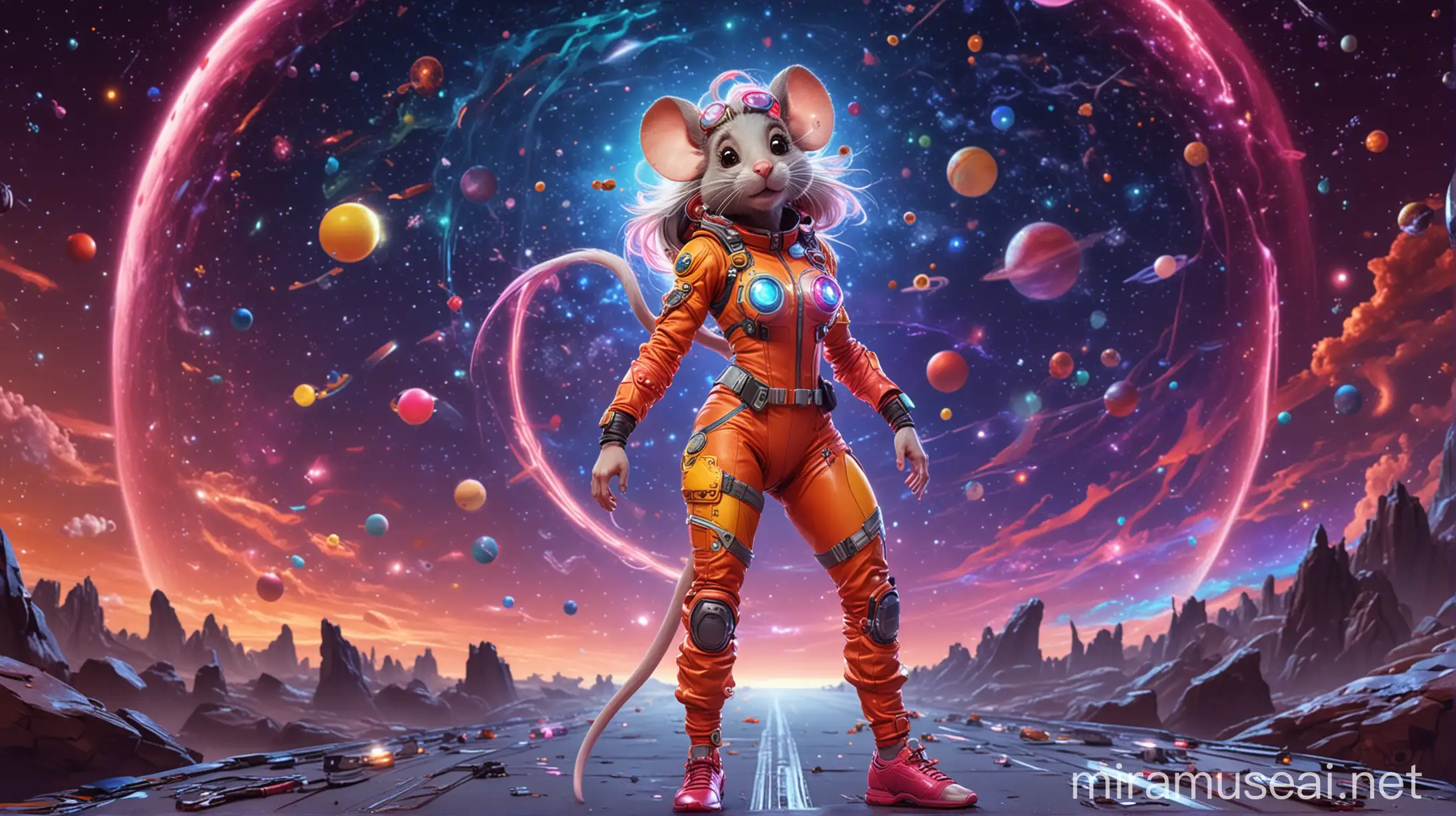 Gadget Hackwrench as a Futuristic Fitness Model Under a Colorful Night Sky