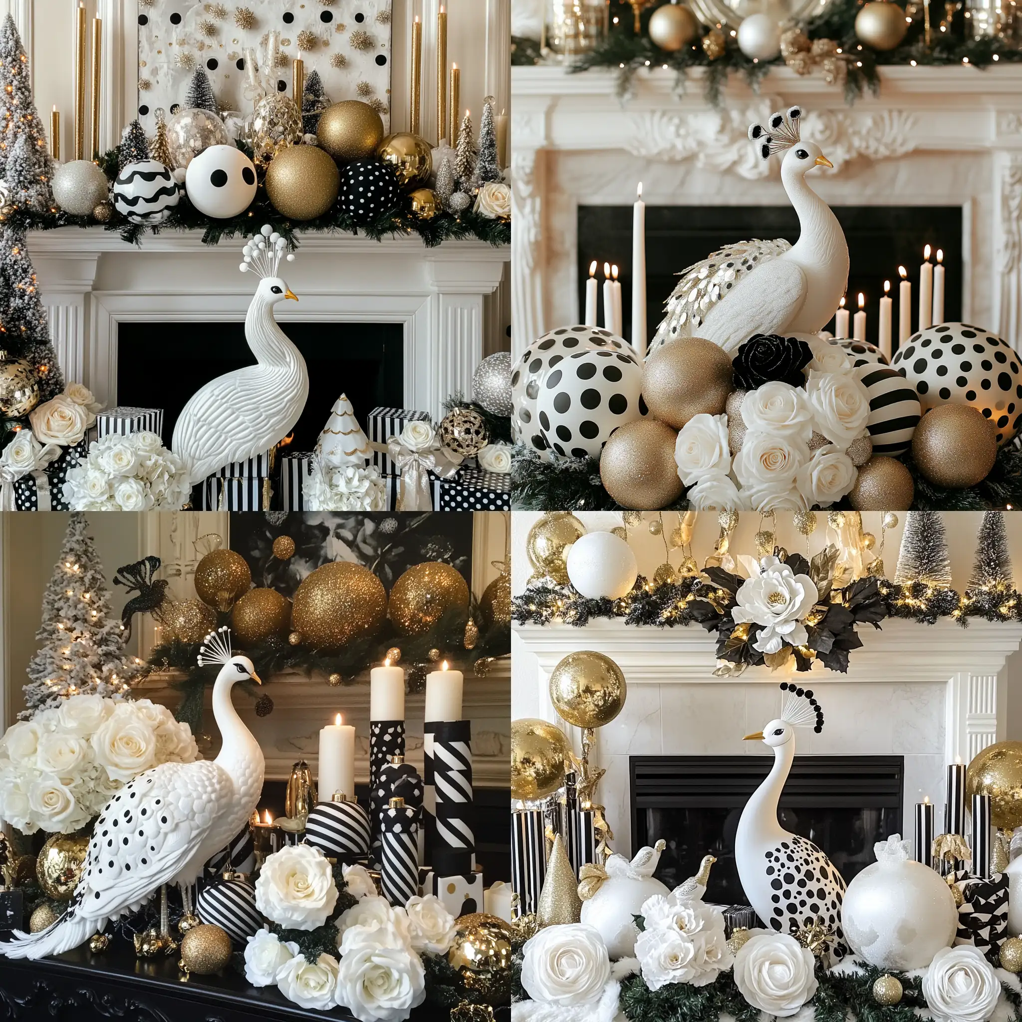 Elegant-Christmas-Fireplace-Decor-with-Black-and-White-Accents