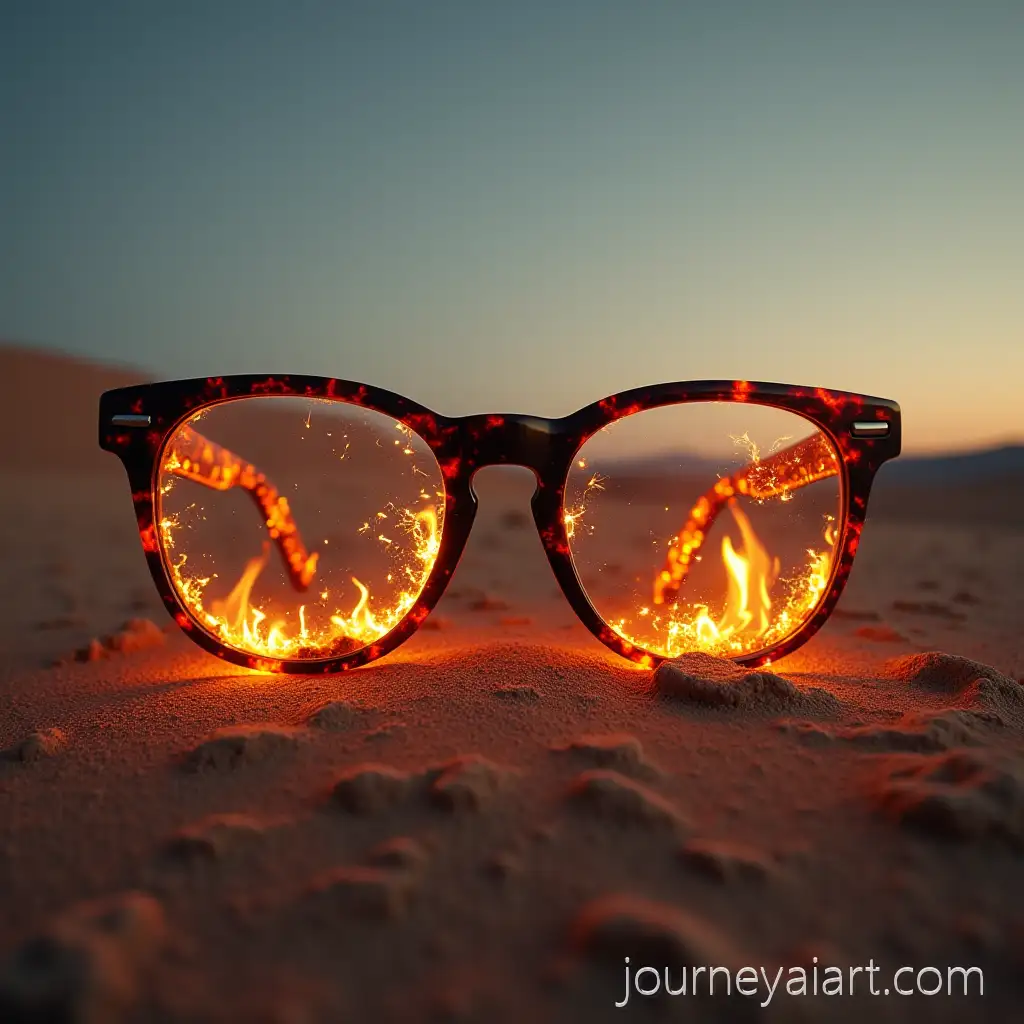 Surreal-Glasses-Reading-a-Book-in-Desert-Surrounded-by-Fire