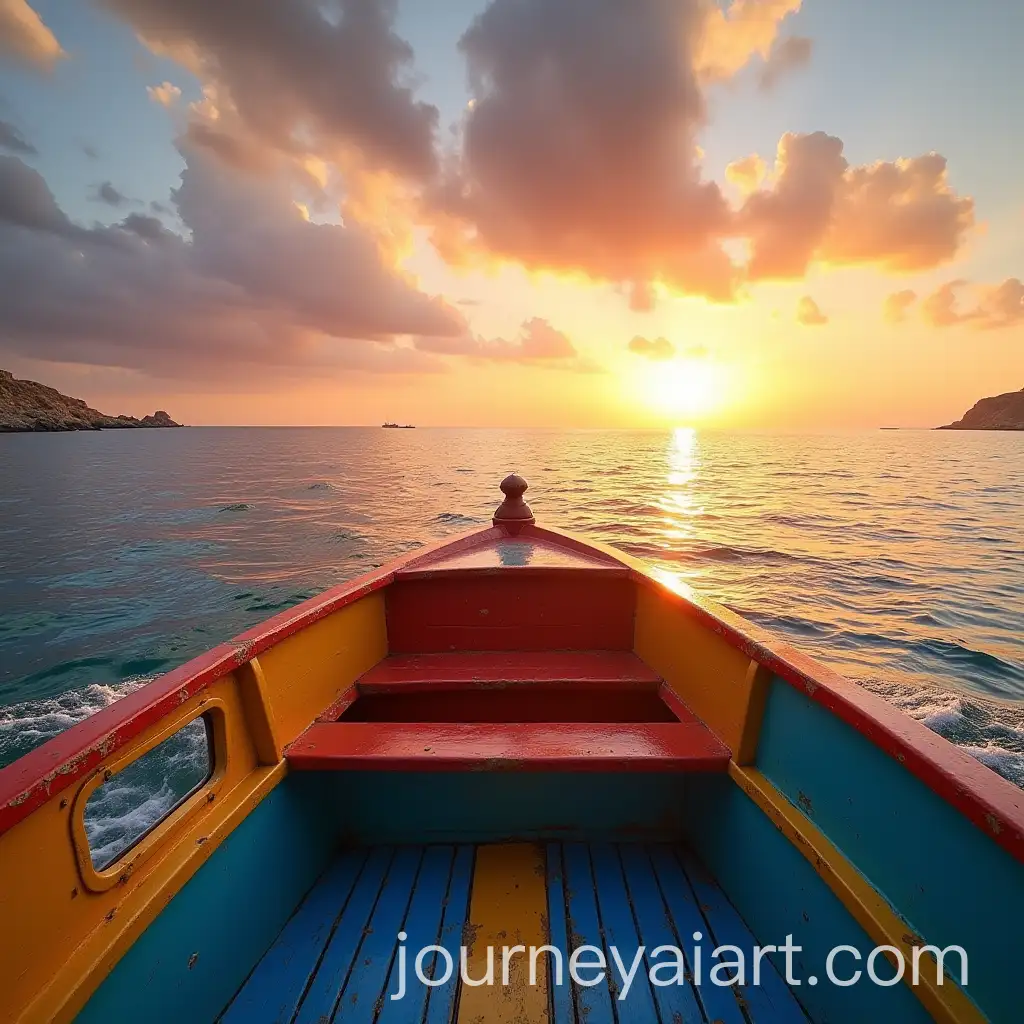 Vibrant-Maltese-Luzzu-Boat-on-Tranquil-Waters-at-Sunset